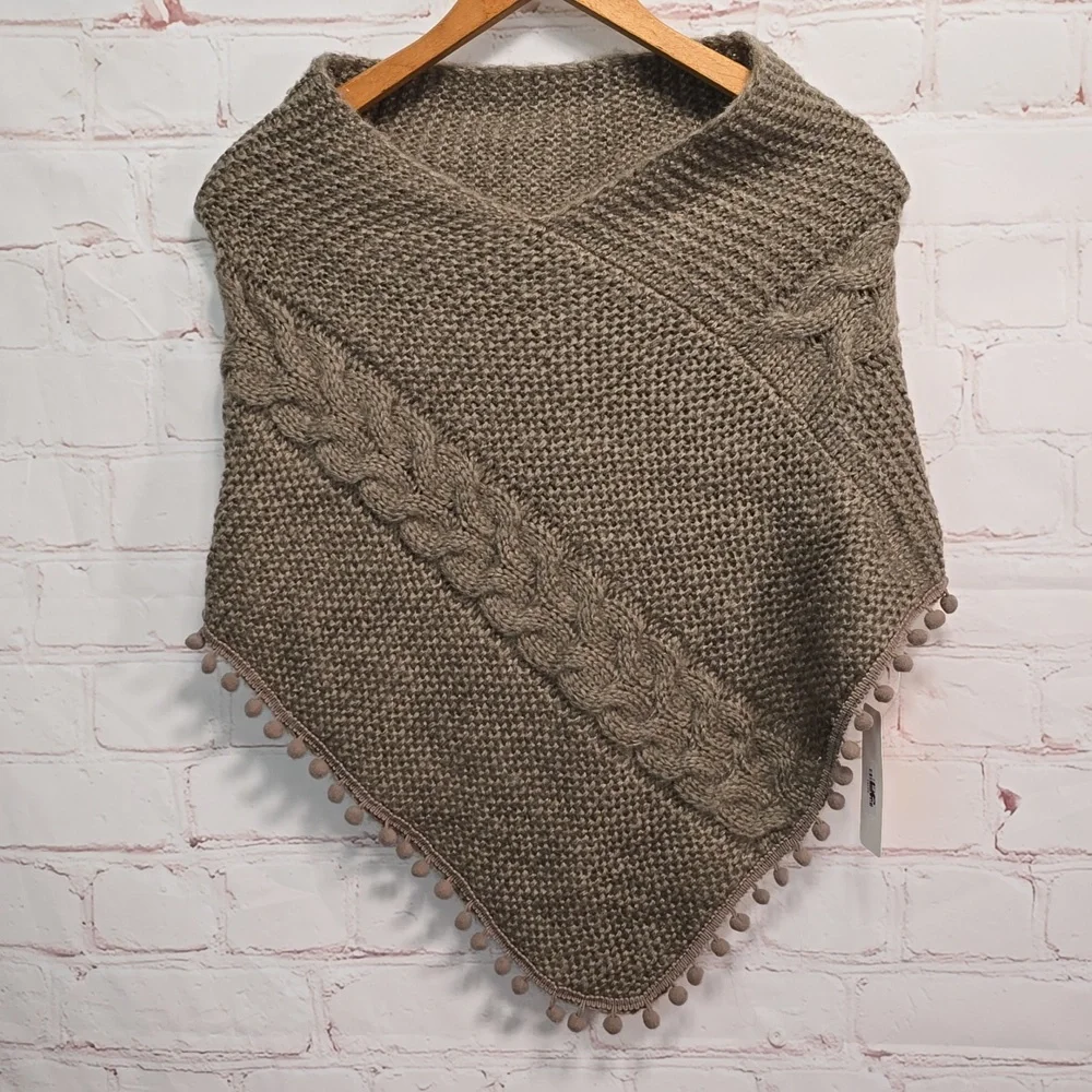 Love Of Fashion Taupe Neck Poncho 100% Acrylic NWT